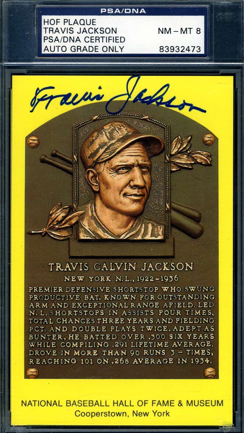 Travis Jackson PSA DNA Signed Gold Hall Of Fame Plaque Autograph