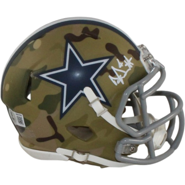 Dak Prescott Autographed/Signed Dallas Cowboys Camo Mini Helmet Beckett 56325
