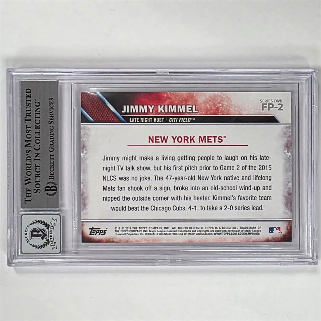 Jimmy Kimmel 2016 Topps First Pitch signed card autograph (A) ~ BGS BAS 10 Auto
