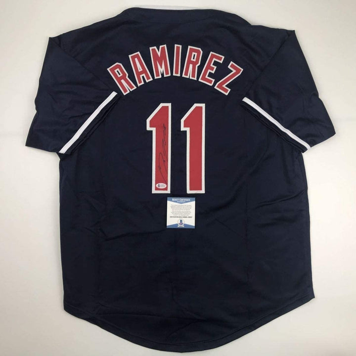 Autographed/Signed Jose Ramirez Cleveland Blue Jersey Beckett BAS COA
