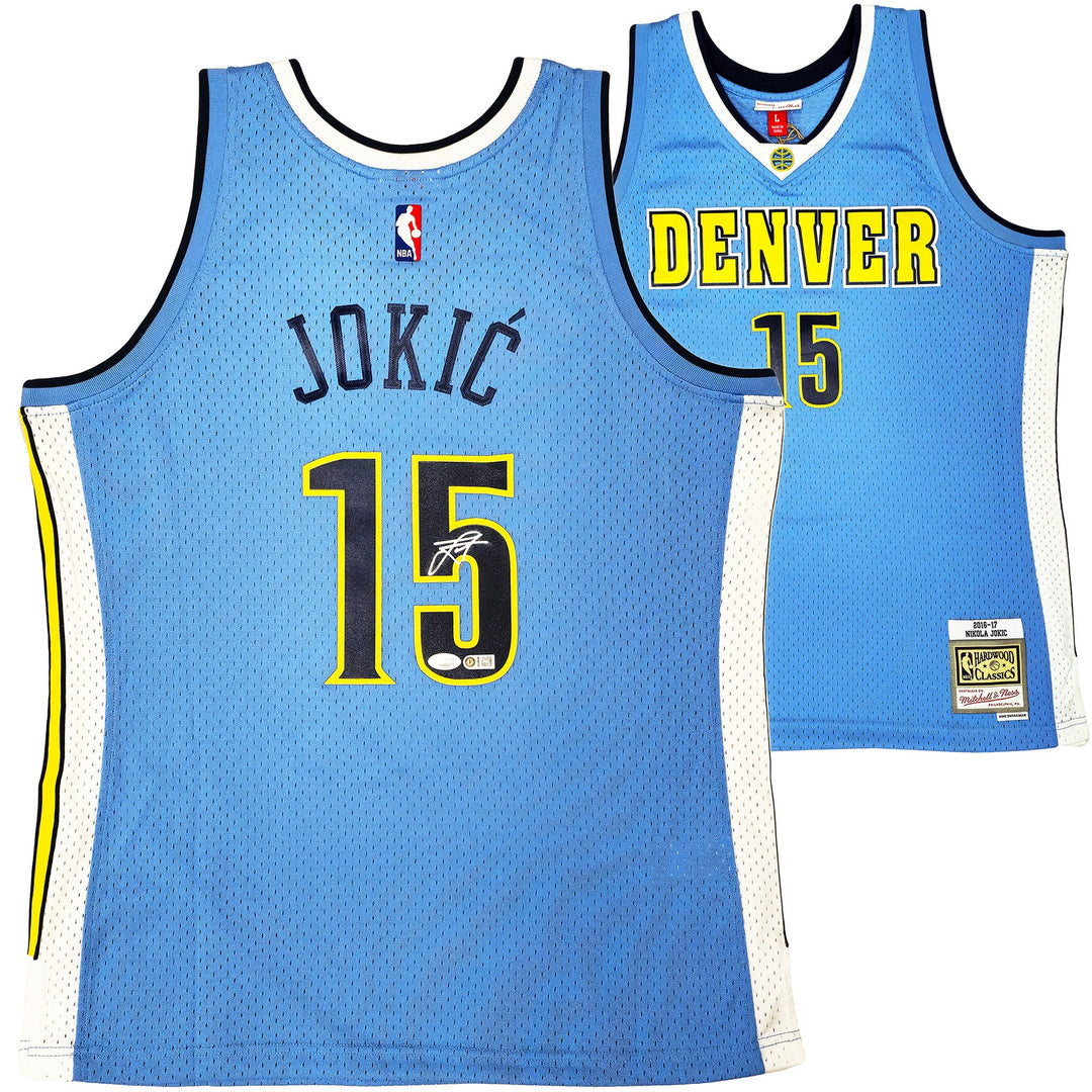 Nuggets Nikola Jokic Auto Blue Mitchell Ness 16 HWC Swingman Rookie Jersey L JSA