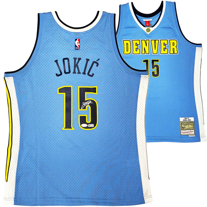 Nuggets Nikola Jokic Auto Blue Mitchell Ness 16 HWC Swingman Rookie Jersey L JSA
