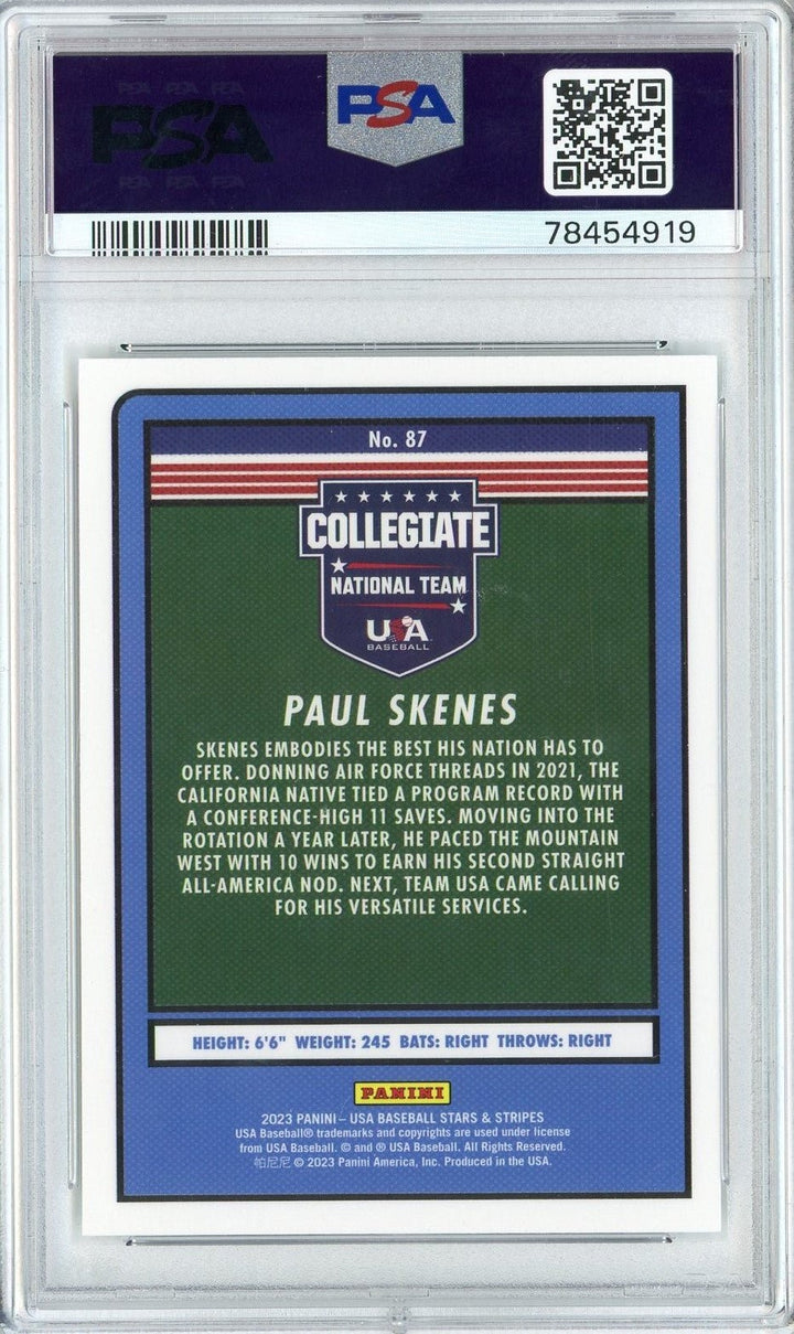 Graded 2023 Panini Stars & Stripes USA Paul Skenes #87 RC Card PSA 10
