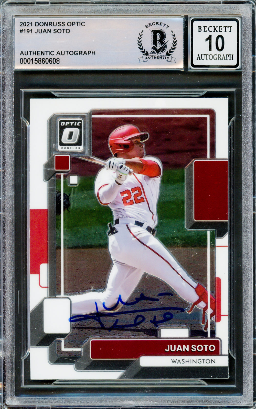Juan Soto Autographed 2021 Donruss Optic Card Yankees Gem 10 Auto Beckett A