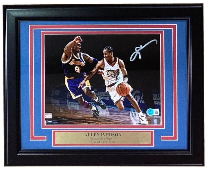 Allen Iverson Signed Framed 8x10 Philadelphia 76ers Photo vs Kobe Bryant BAS