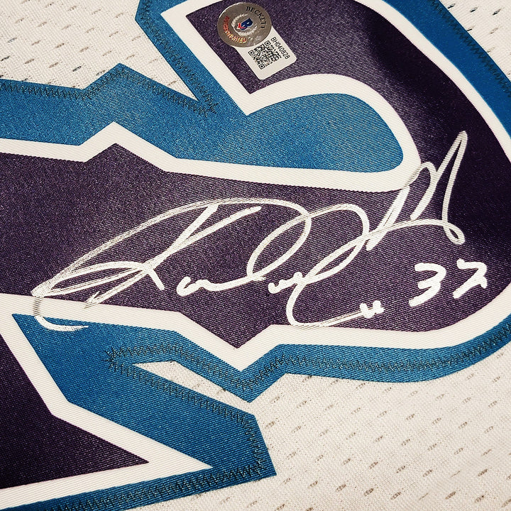 Jazz Karl Malone Signed White Authentic Mitchell & Ness Jersey Size L Beckett
