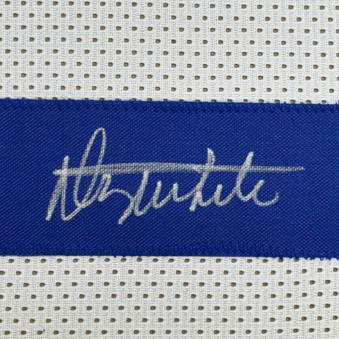 FRAMED Autographed/Signed DANNY WHITE 33x42 Dallas White Jersey JSA COA Auto