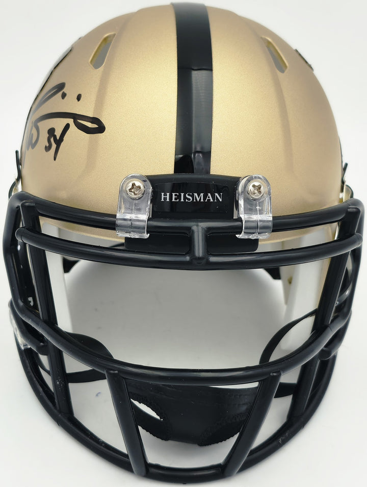 Ricky Williams Signed Texas Longhorns Gold Heisman Logo Speed Mini Helmet JSA