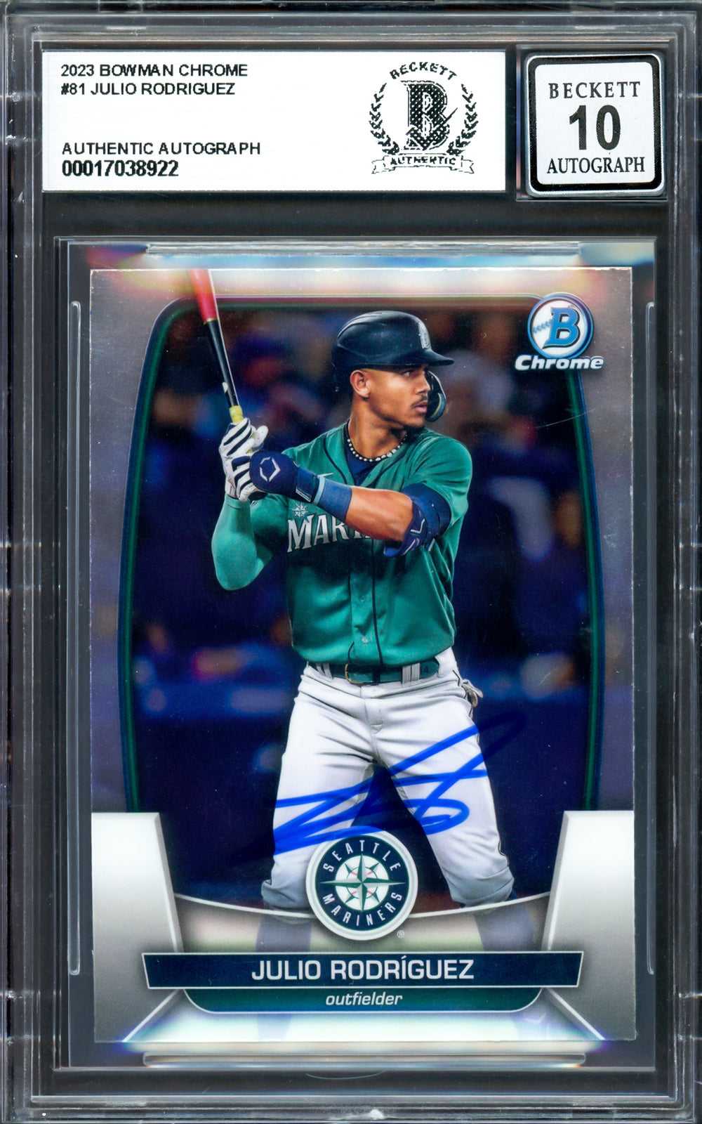 Julio Rodriguez Auto 2023 Bowman Chrome Card 81 Mariners Sig 10 Beckett 17038922