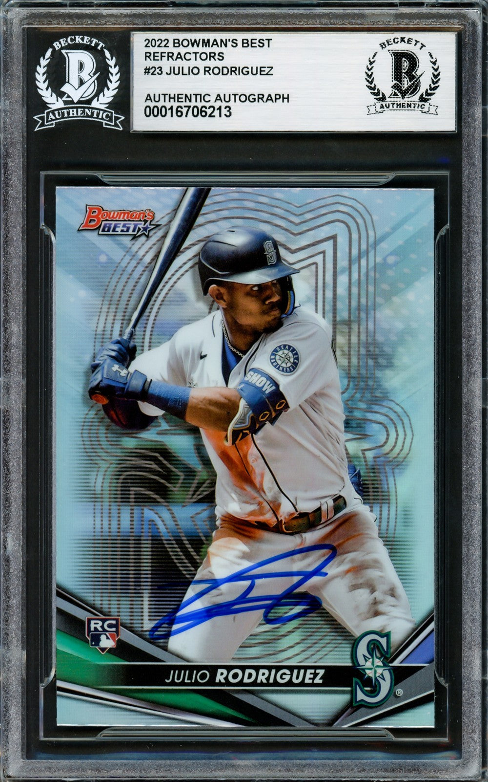 Julio Rodriguez Signed 2022 Bowman's Best Refractor RC 23 Mariners Beckett