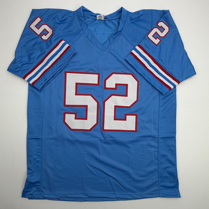 Autographed/Signed Robert Brazile Houston Blue Football Jersey JSA COA