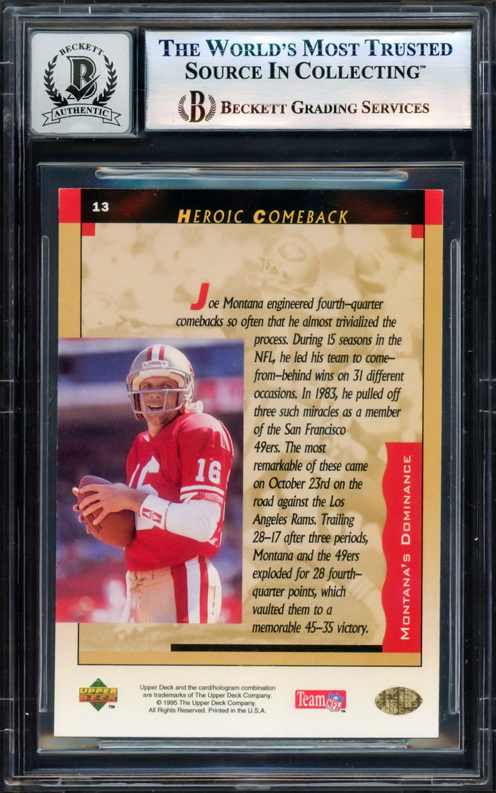 Joe Montana Autographed Signed 1995 Upper Deck Card 13 49ers Auto GM 10 Beckett