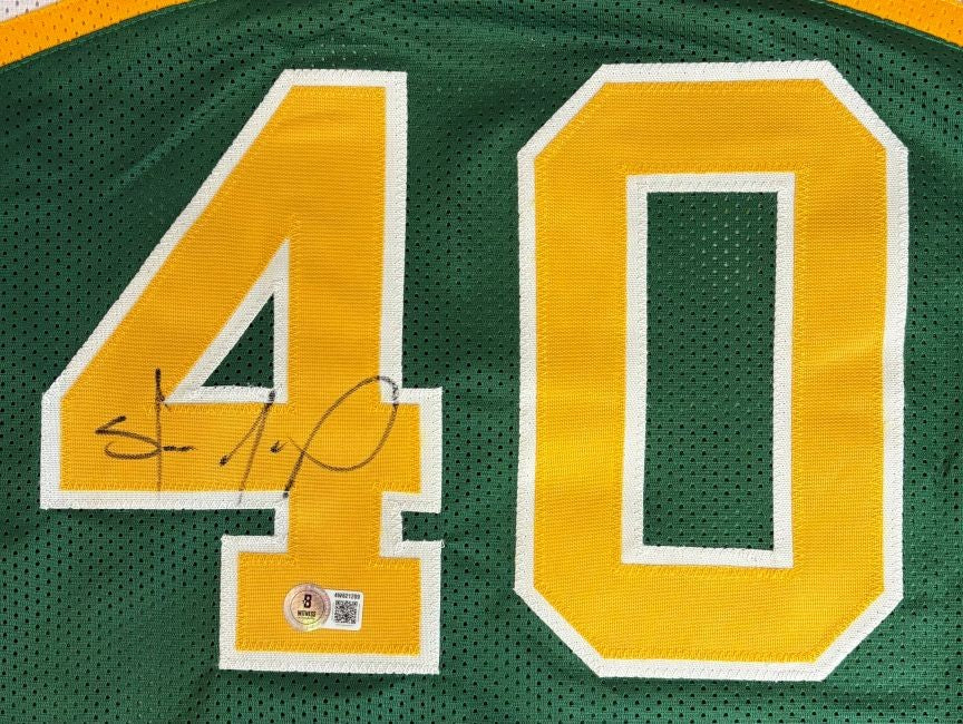 Shawn Kemp Seattle Signed Green Basketball Jersey BAS