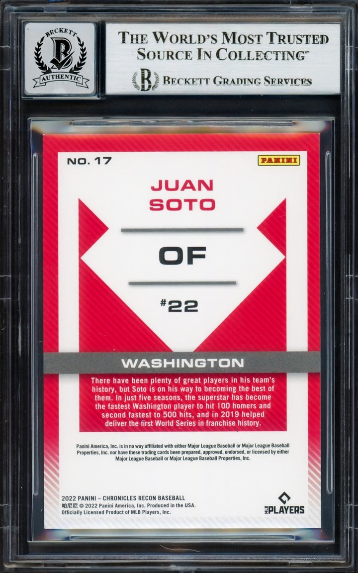 Juan Soto Signed 2022 Panini Recon Card 17 Mets Auto GM 10 Beckett #17039237