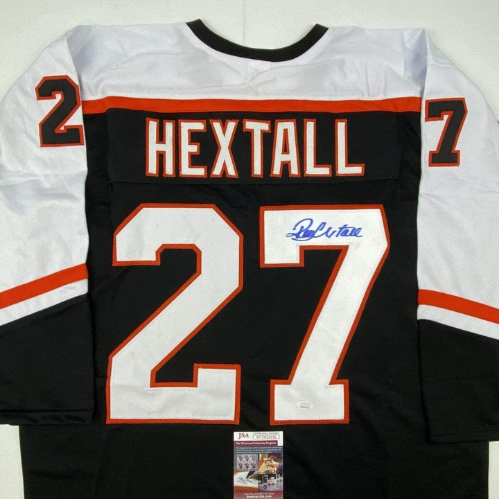 Autographed/Signed RON HEXTALL Philadelphia Black Jersey JSA COA Auto