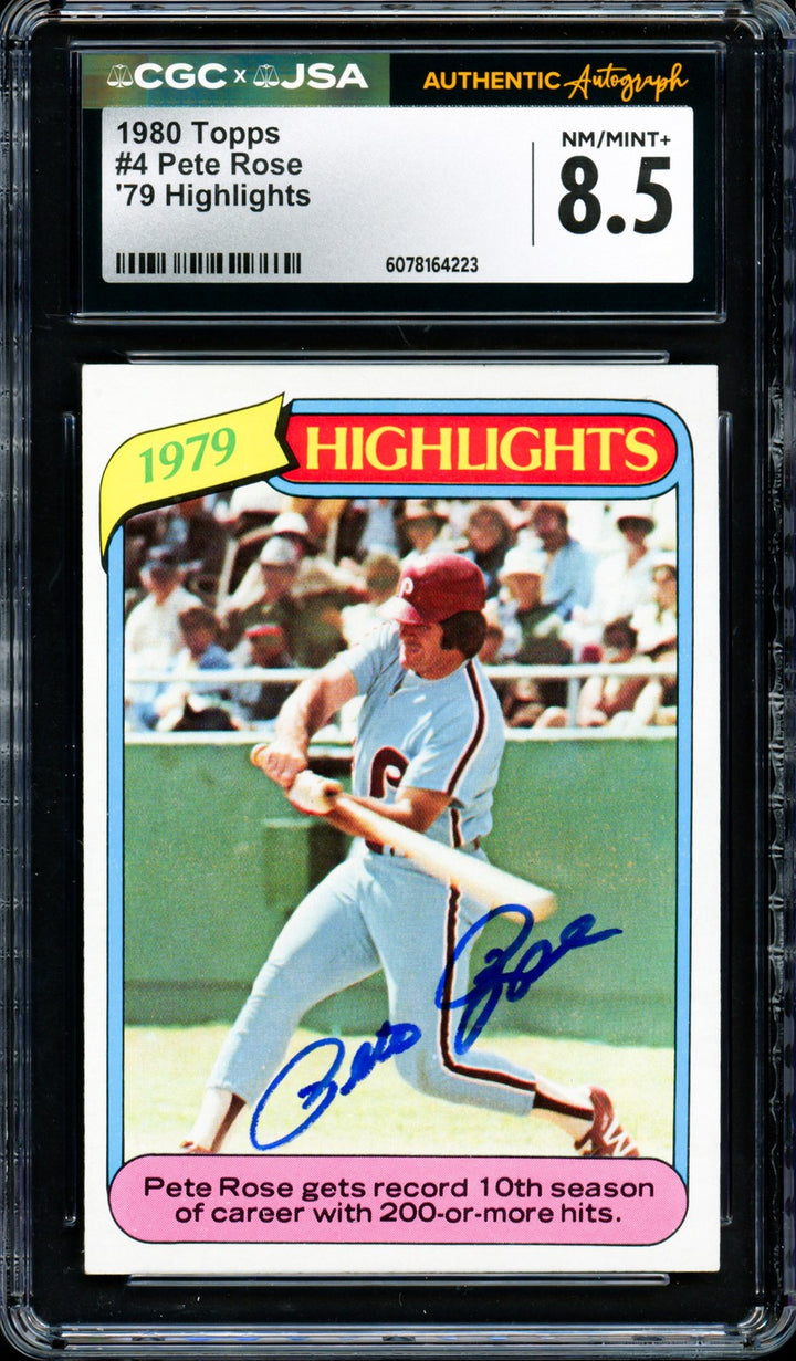 Pete Rose Signed 1980 Topps Card 4 Phillies Card 8.5 CGC x JSA
