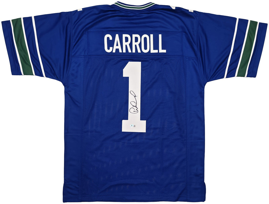 Seattle Seahawks Pete Carroll Signed Blue Jersey Beckett