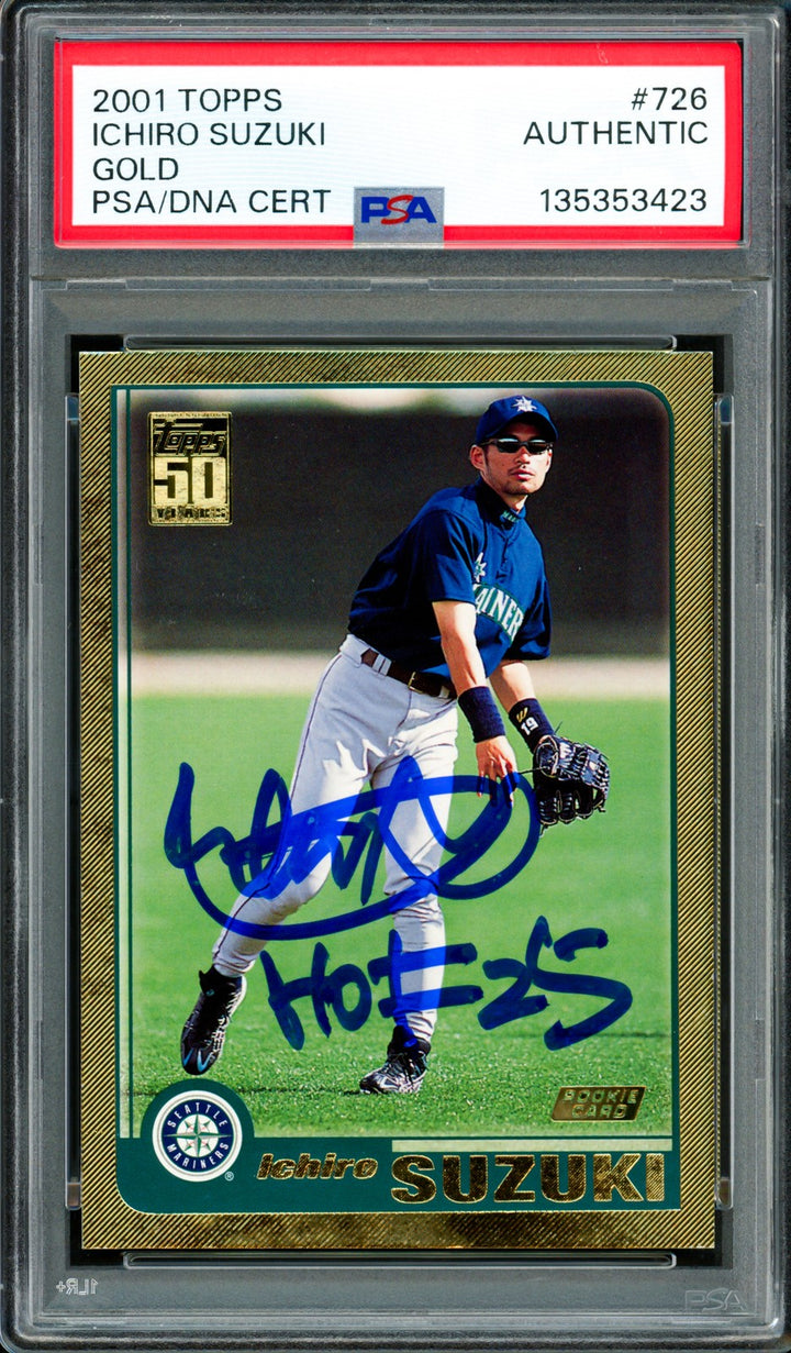 Ichiro Suzuki Signed 2001 Topps Gold RC 726 Mariners "HOF 25" PSA/DNA