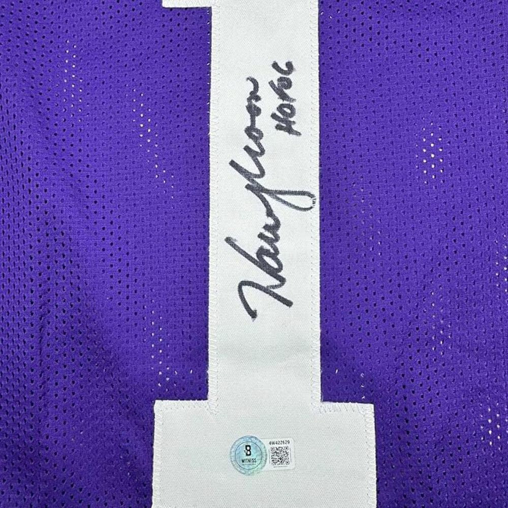Framed Autographed/Signed Warren Moon 35x36 Minnesota Purple Jersey Beckett COA