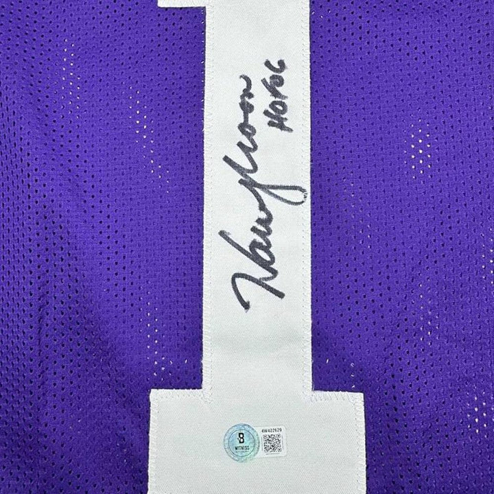 Framed Autographed/Signed Warren Moon 35x36 Minnesota Purple Jersey Beckett COA