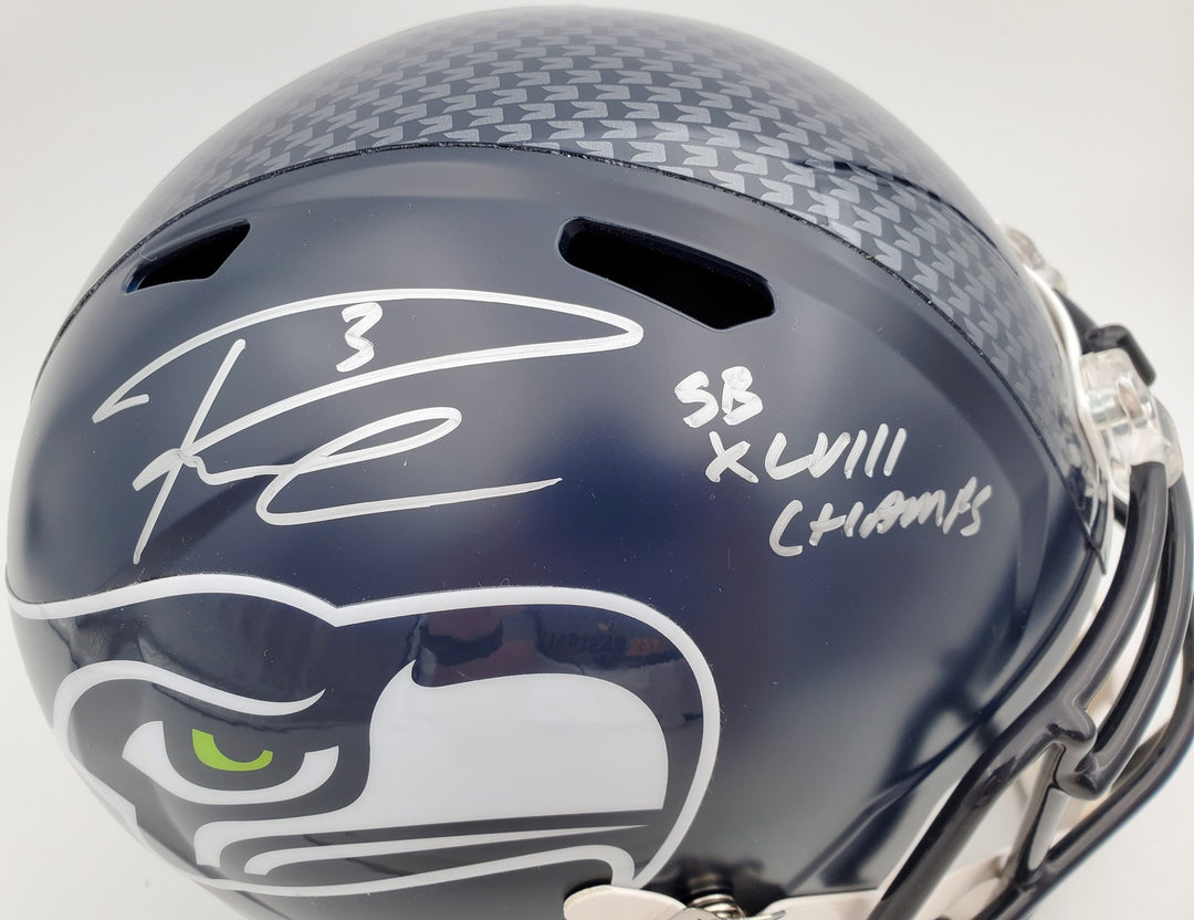 Russell Wilson Signed Seahawks Full Size Replica Speed Helmet In Silver RW Holo