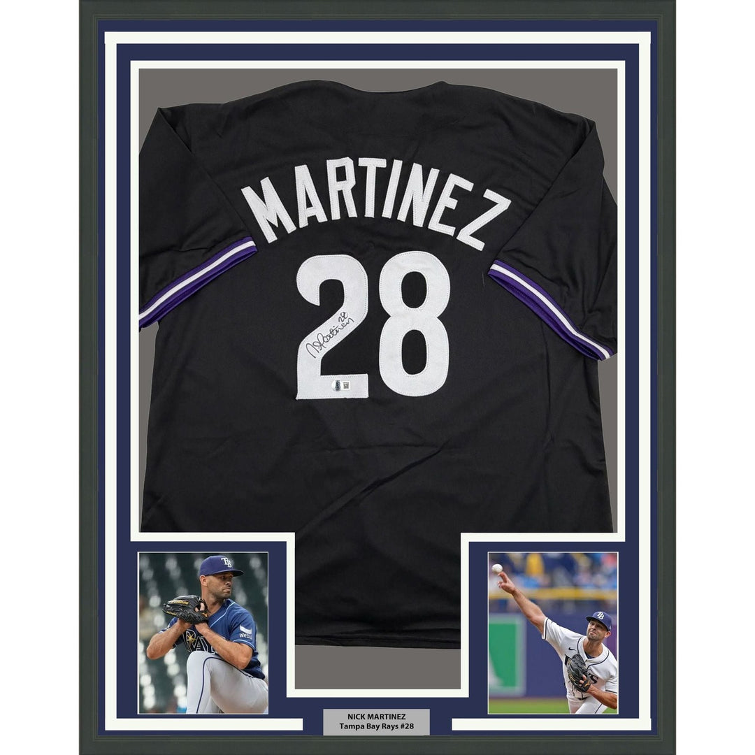 Framed Autographed/Signed Nick Martinez 35x39 Tampa Black Jersey BAS COA