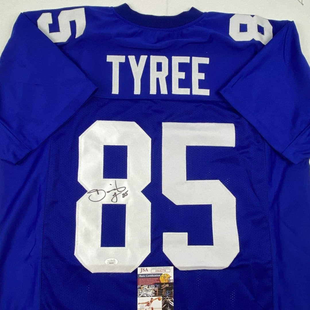 Autographed/Signed DAVID TYREE New York Blue Football Jersey JSA COA Auto