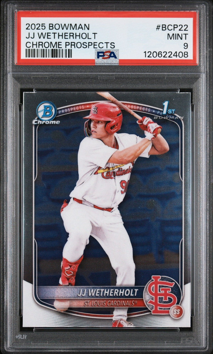 Graded 2025 Bowman JJ Wetherholt #BCP22 Chrome Prospects RC Card PSA 9
