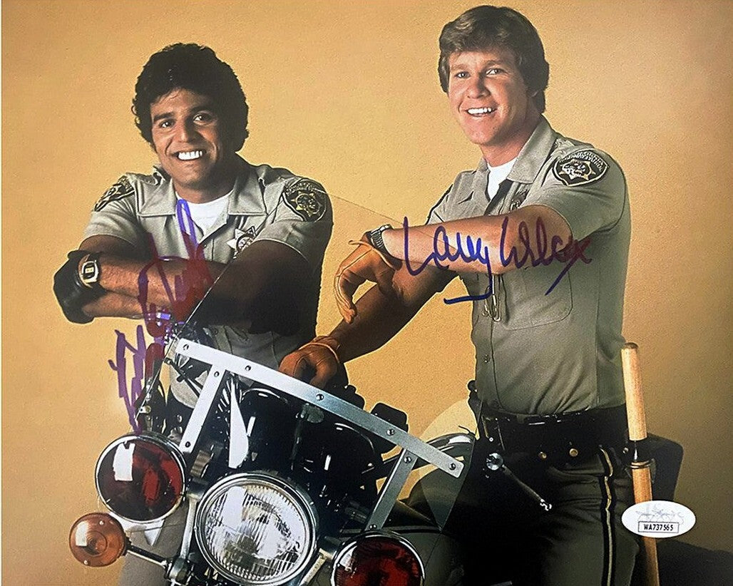 Erik Estrada & Larry Wilcox dual signed CHiPs 8X10 Photo- JSA Witnessed