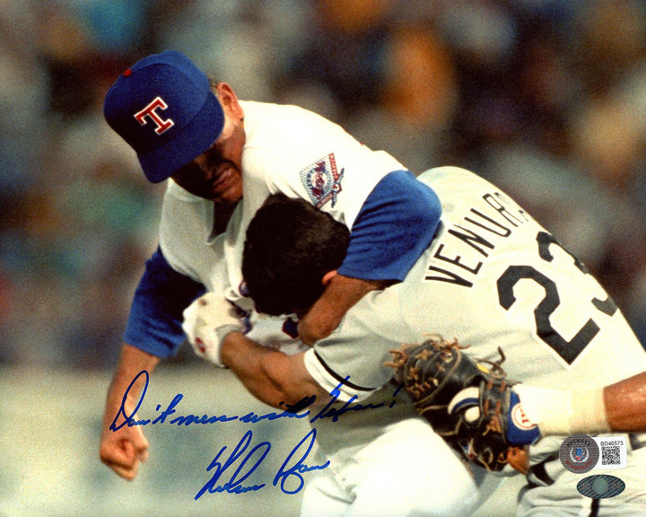 Nolan Ryan Signed 8x10 Photo Texas Rangers Fight vs. Robin Ventura Beckett