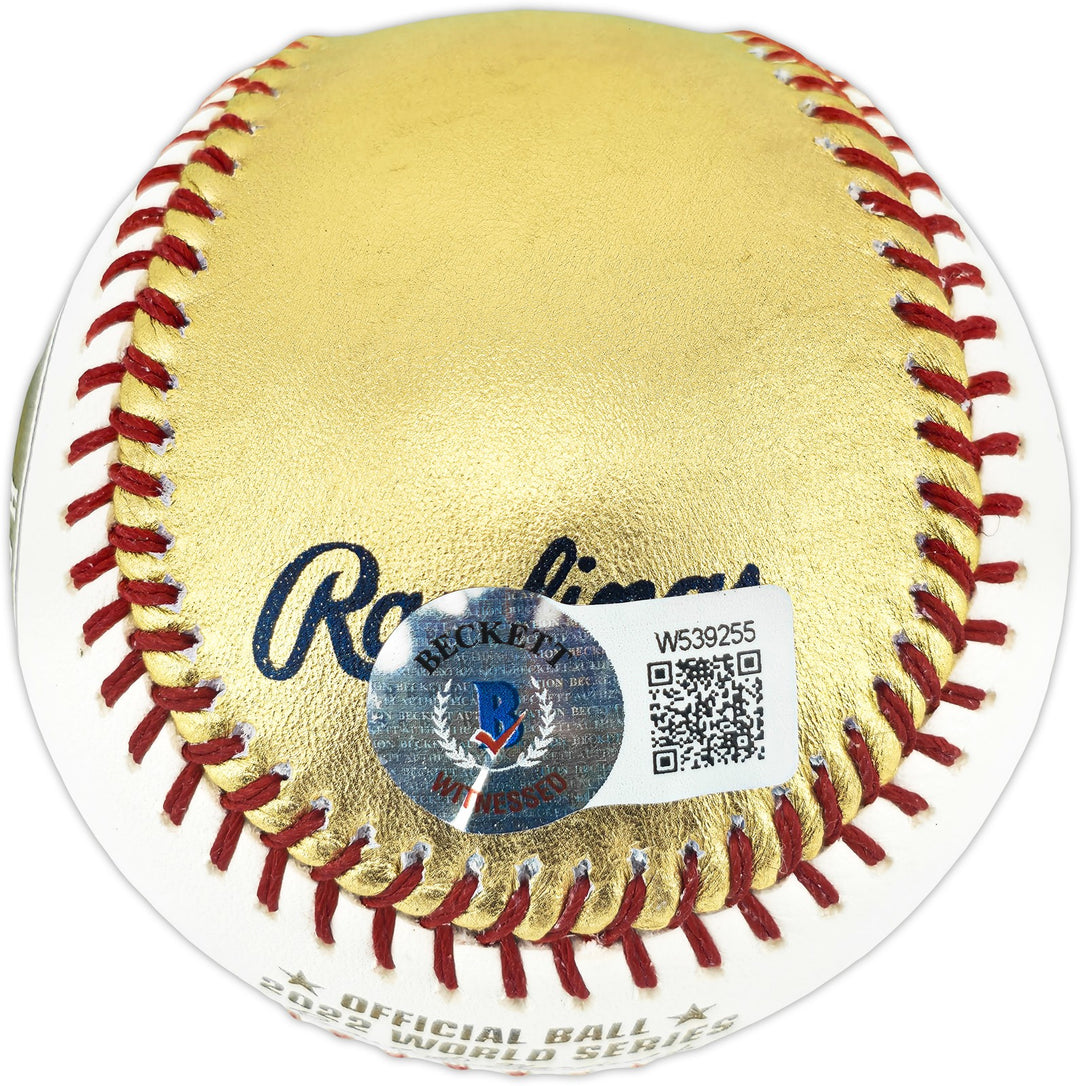 Framber Valdez Auto Off. Gold 2022 WS Logo Baseball Astros Beckett Wit W539255