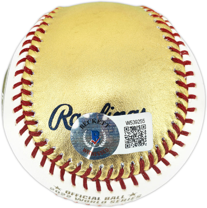 Framber Valdez Auto Off. Gold 2022 WS Logo Baseball Astros Beckett Wit W539255