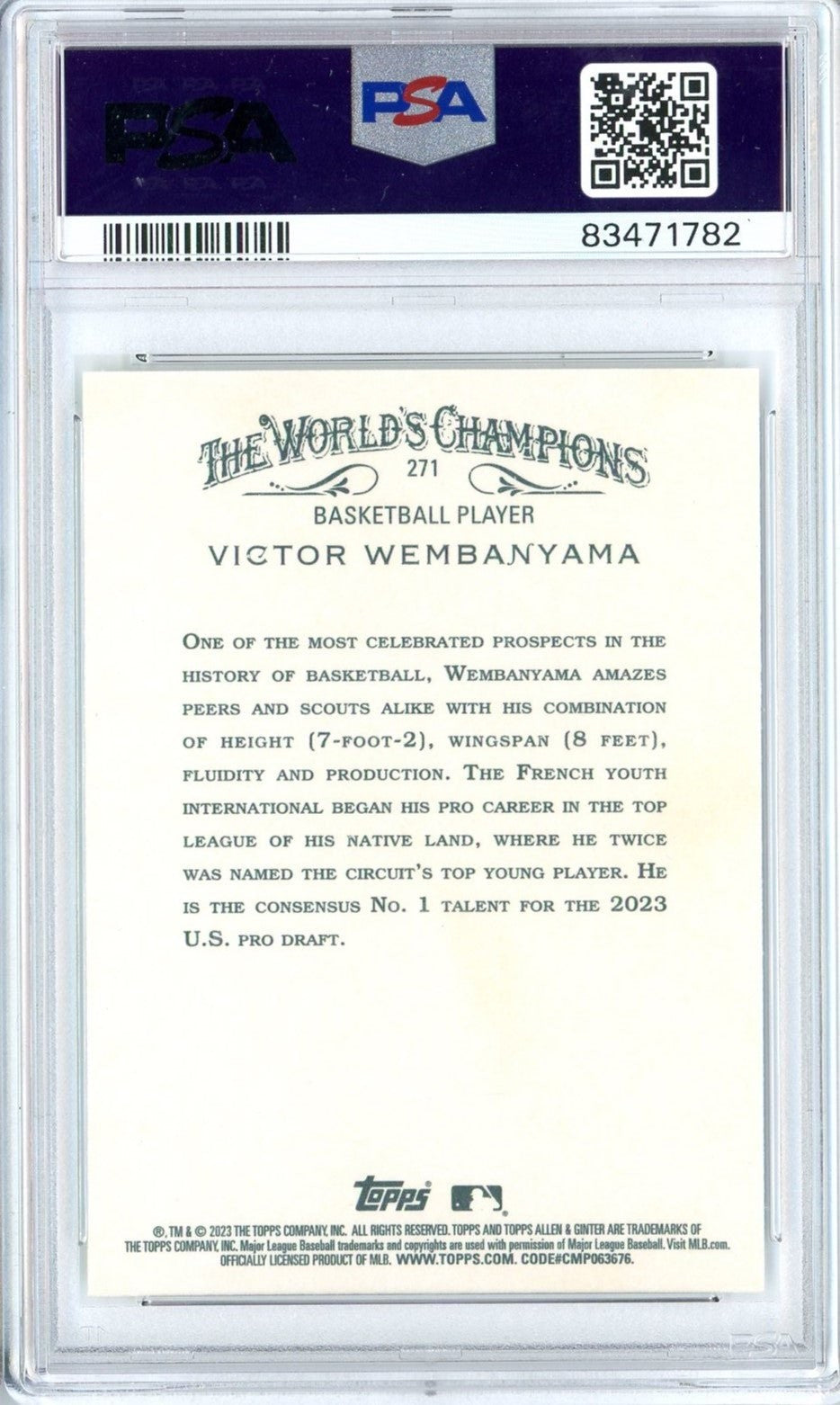 Graded 2023 Topps Allen&Ginter Victor Wembanyama #271 RC Card PSA 10