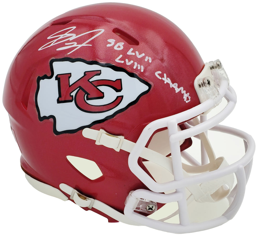 Skyy Moore Auto Chiefs Red Speed Mini Helmet "SB LVII LVIII Champs" Beckett Wit