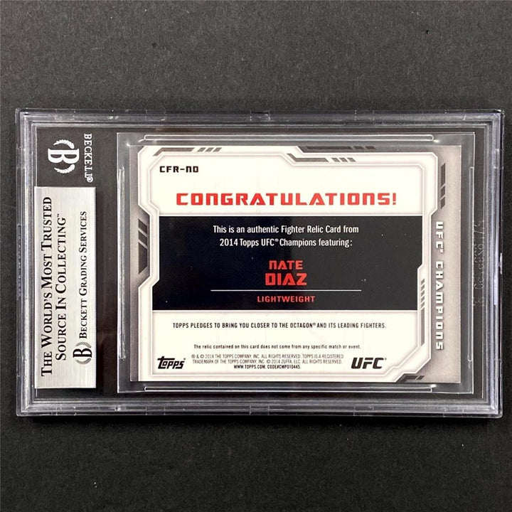 2014 Topps UFC Champions Fighter Relics Nate Diaz card auto ~ Beckett BAS