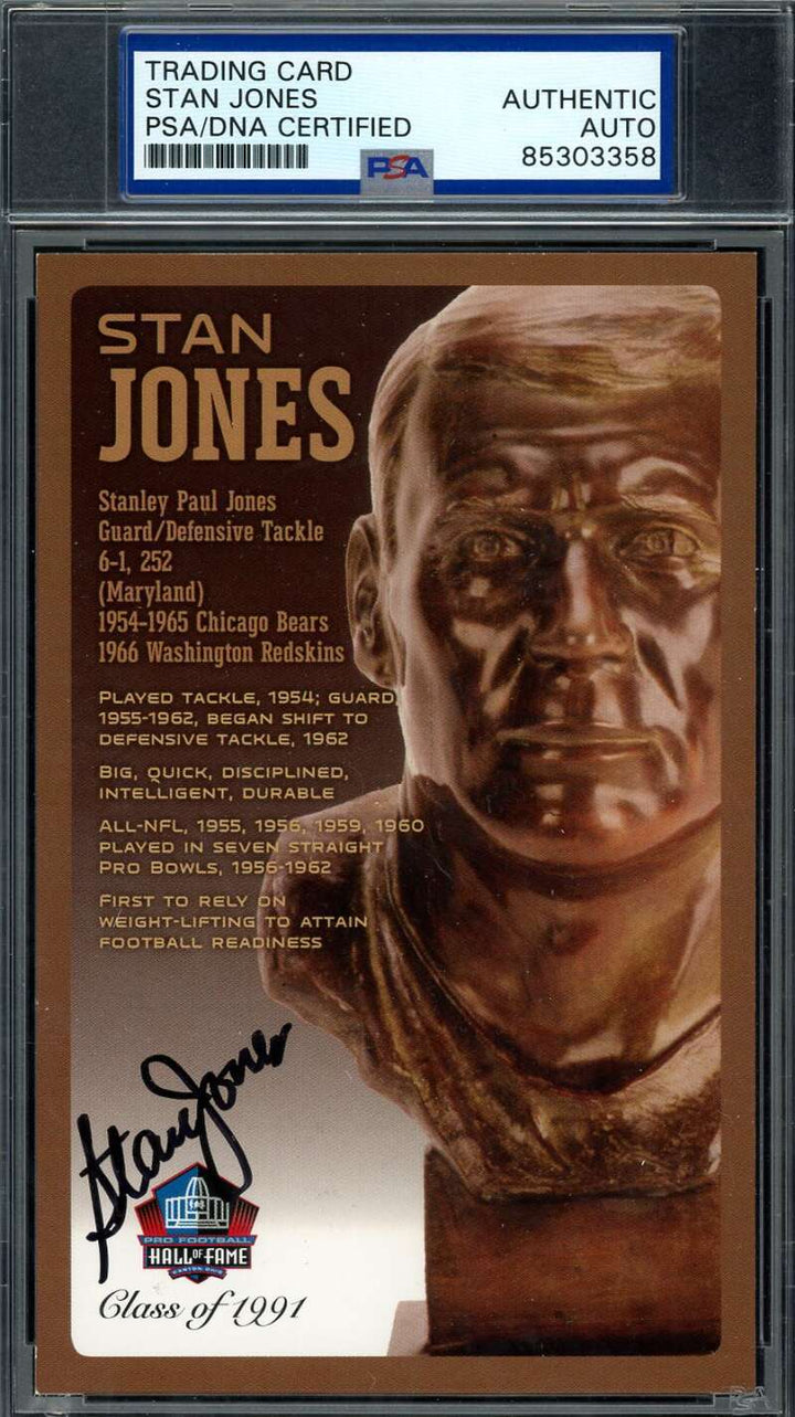 Stan Jones PSA DNA Signed Hall of Fame Bronze Bust Postcard Autograph