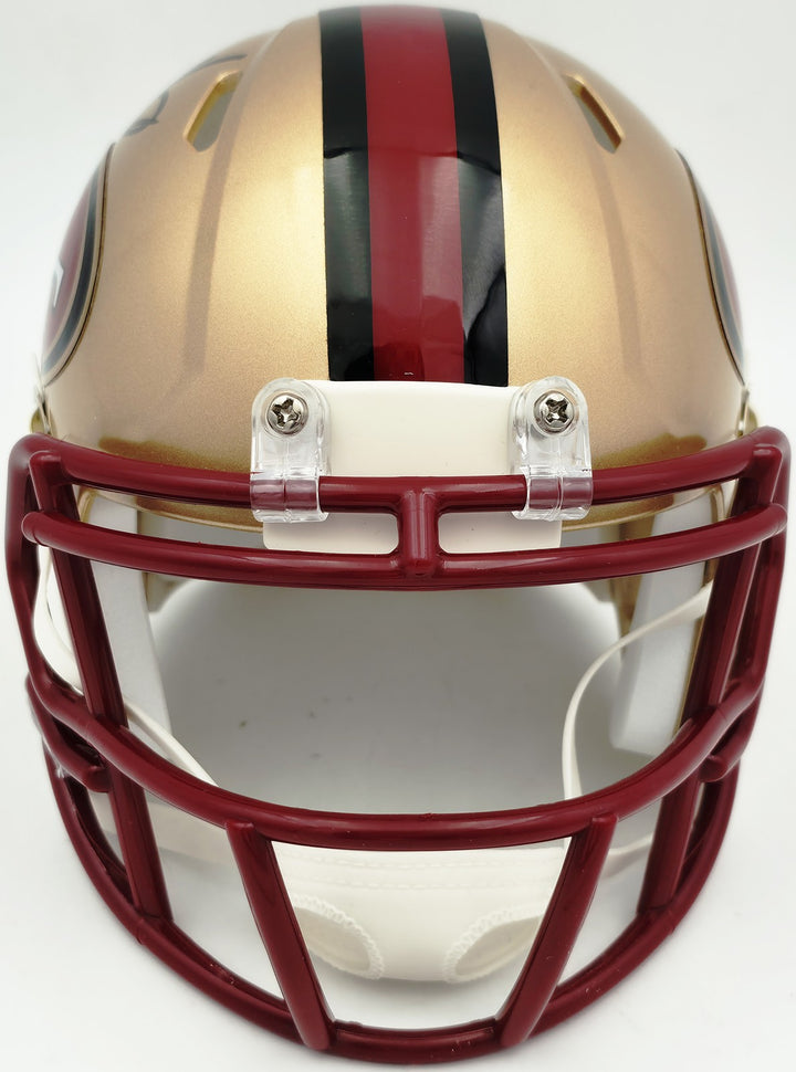 Mike Singletary Auto 49ers Gold 96-08 Throwback Speed Mini Helmet Beckett Witnes