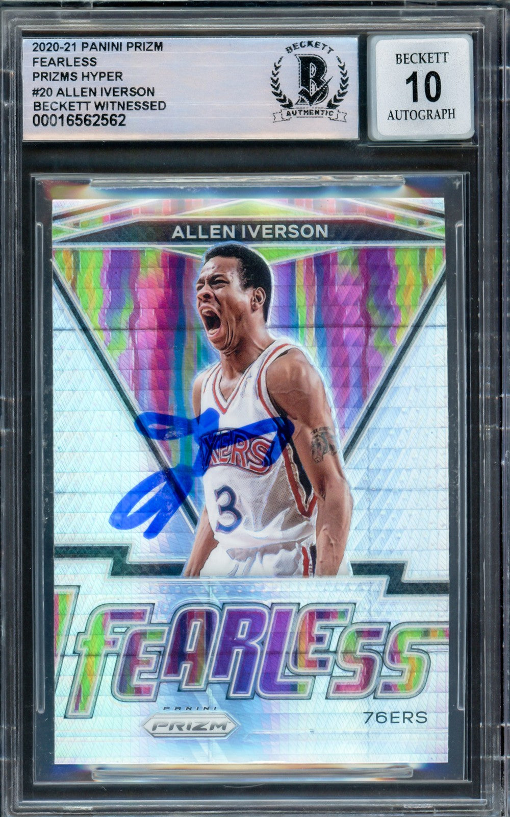 Allen Iverson Auto 2020-21 Prizm Fearless Prizms Hyper Card 20 76ers Sig 10 BAS