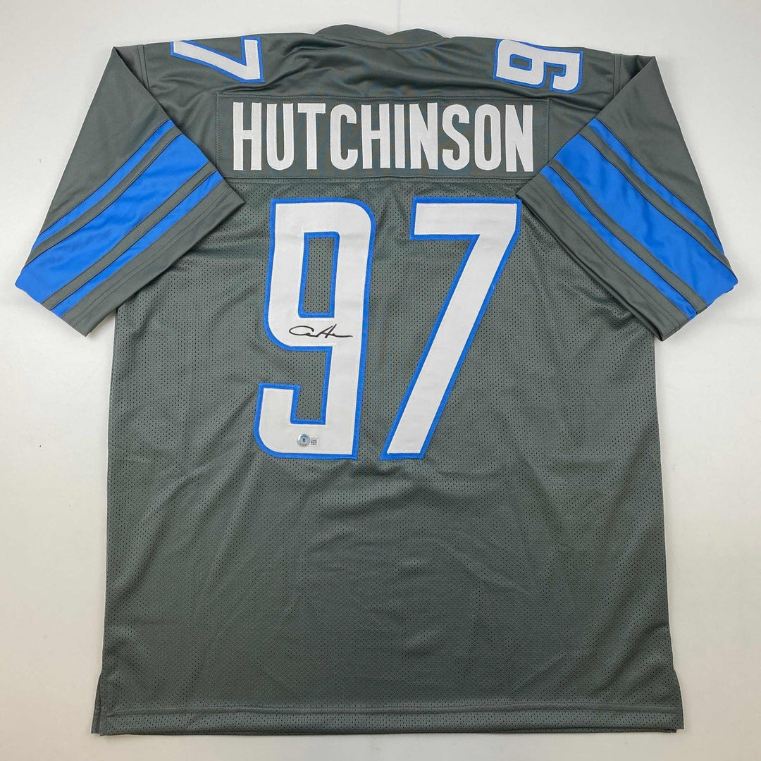 Autographed/Signed Aidan Hutchinson Detroit Grey Jersey Beckett BAS COA
