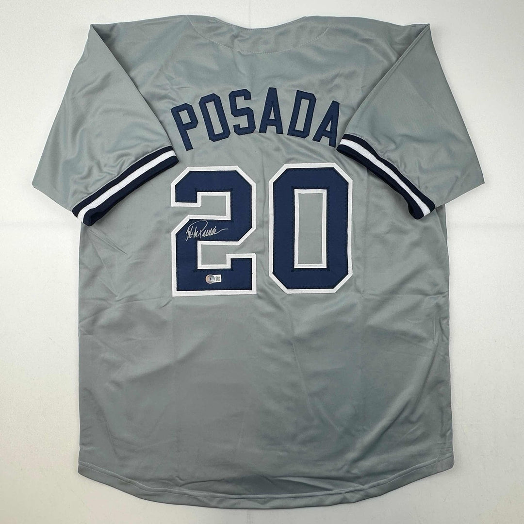 Autographed/Signed Jorge Posada New York Grey Jersey Beckett BAS COA
