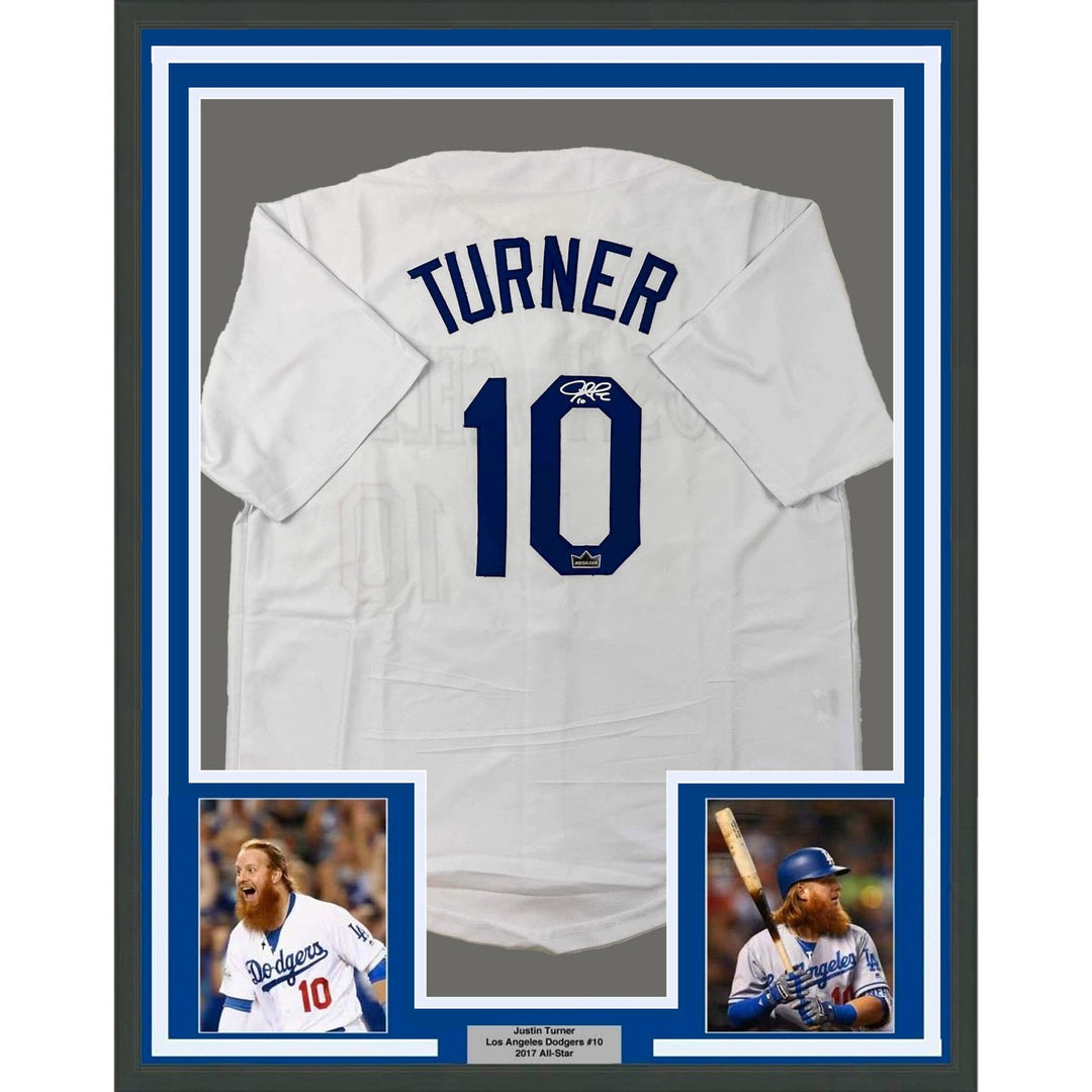Framed Facsimile Autographed Justin Turner 35x39 White Jersey