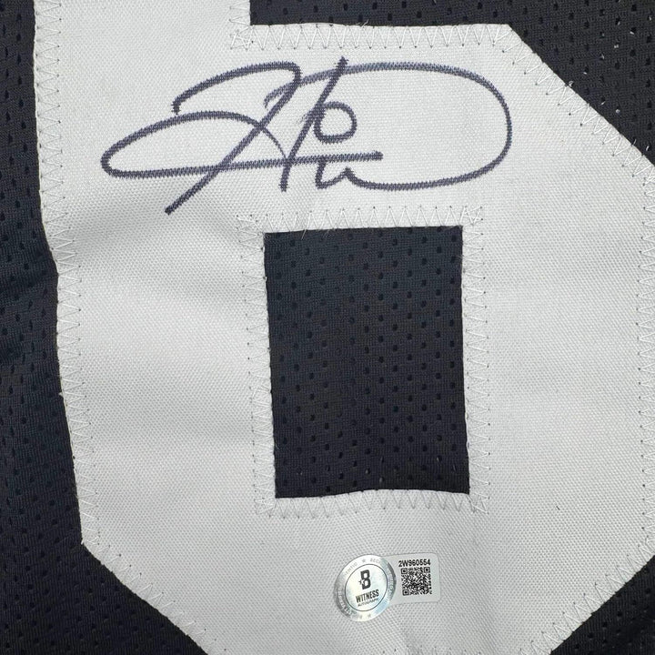 Framed Autographed/Signed Hines Ward 35x39 Pittsburgh Black Retro Jersey BAS COA