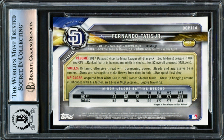 Fernando Tatis Jr Auto 2018 Bowman Chrome Prospects Card BCP114 Sig 10 BAS