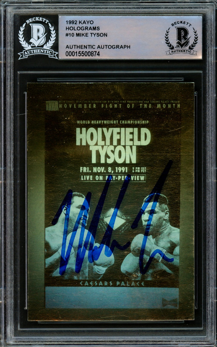 Mike Tyson Signed 1992 Kayo Gold Hologram Card vs. Evander Holyfield Beckett