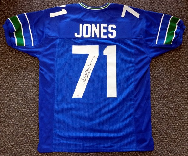Seattle Seahawks Walter Jones Signed Blue Jersey "HOF '14" MCS Holo