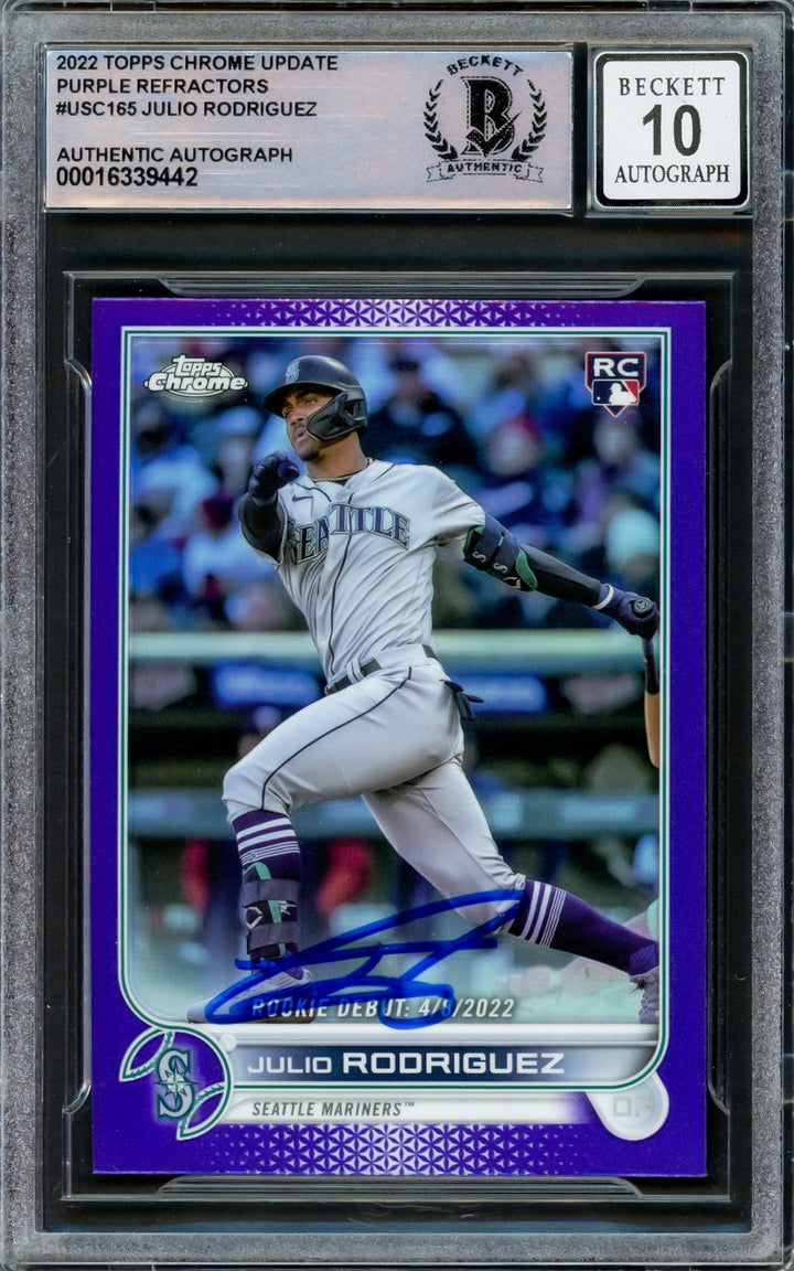 Julio Rodriguez Auto 2022 Topps Chrome Update Purple Refractor RC USC165 Sig 10