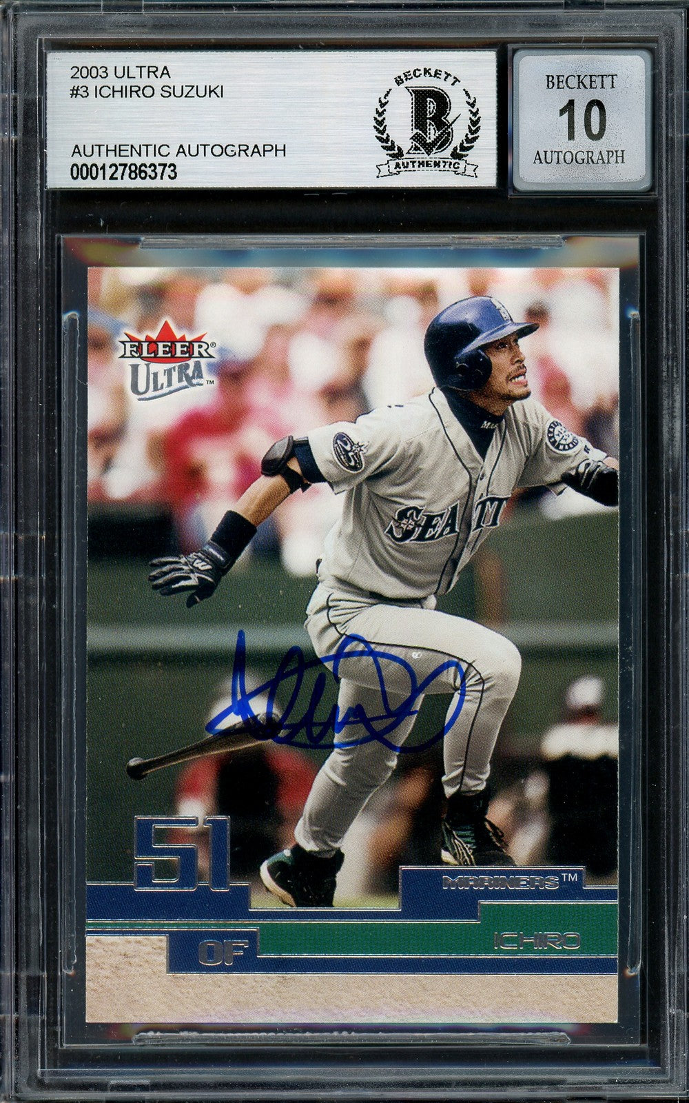 Ichiro Suzuki Auto 2003 Fleer Ultra Card 3 Mariners Auto GM 10 Beckett #12786373