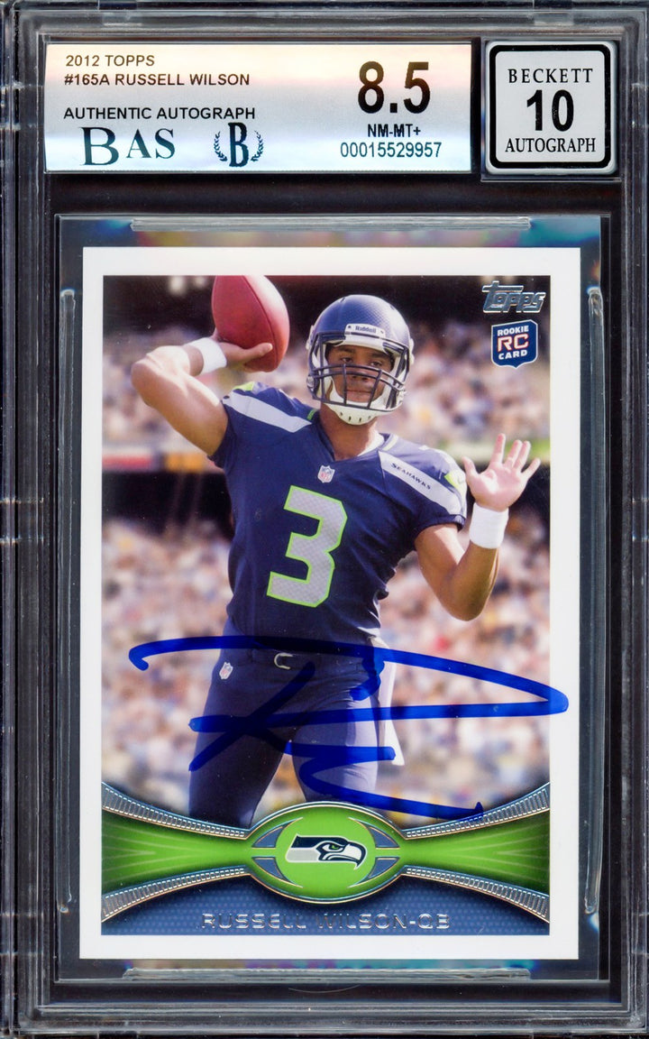 Russell Wilson Signed 2012 Topps RC 165A Seahawks BGS 8.5 Auto GM 10 Beckett