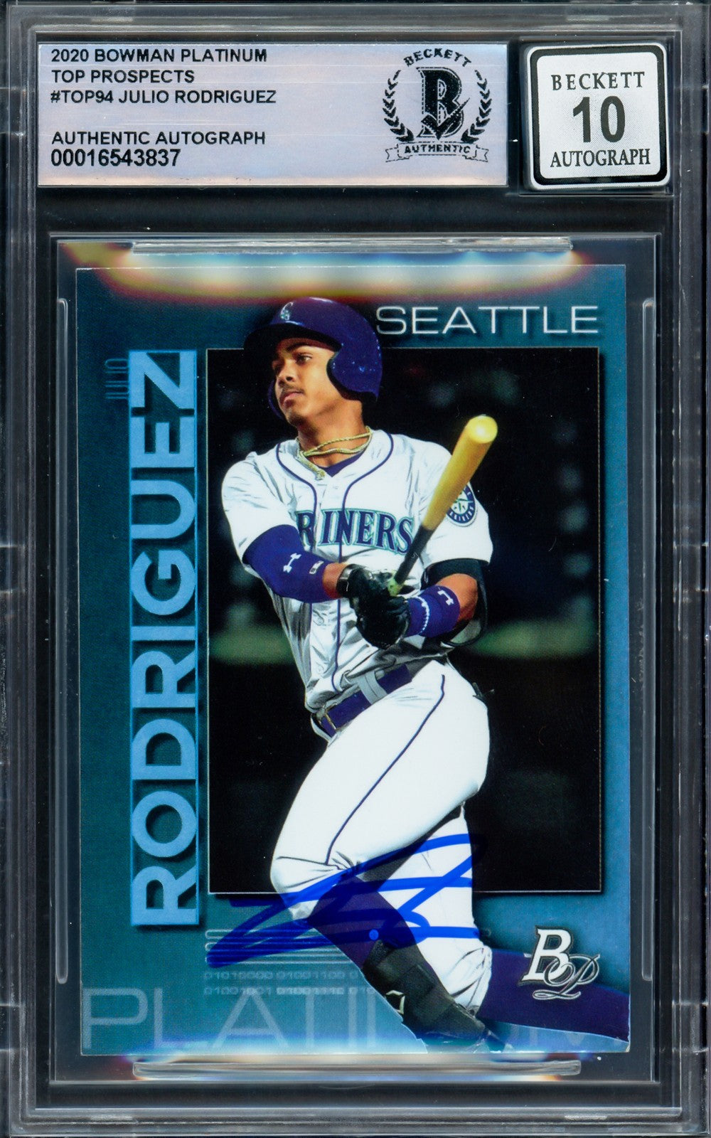 Julio Rodriguez Auto 2020 Bowman Platinum Top Prospects RC TOP94 Sig 10 BAS