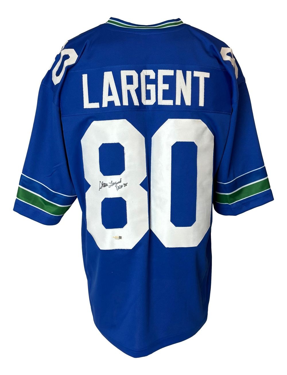 Steve Largent Seattle Signed Blue Football Jersey HOF 95 JSA QR Hologram